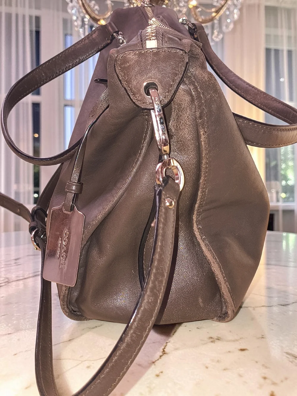 Coach Madison Smythe Leather Satchel 32405 Brown Crossbody Soft Slouchy Bag - Picture 5 of 8